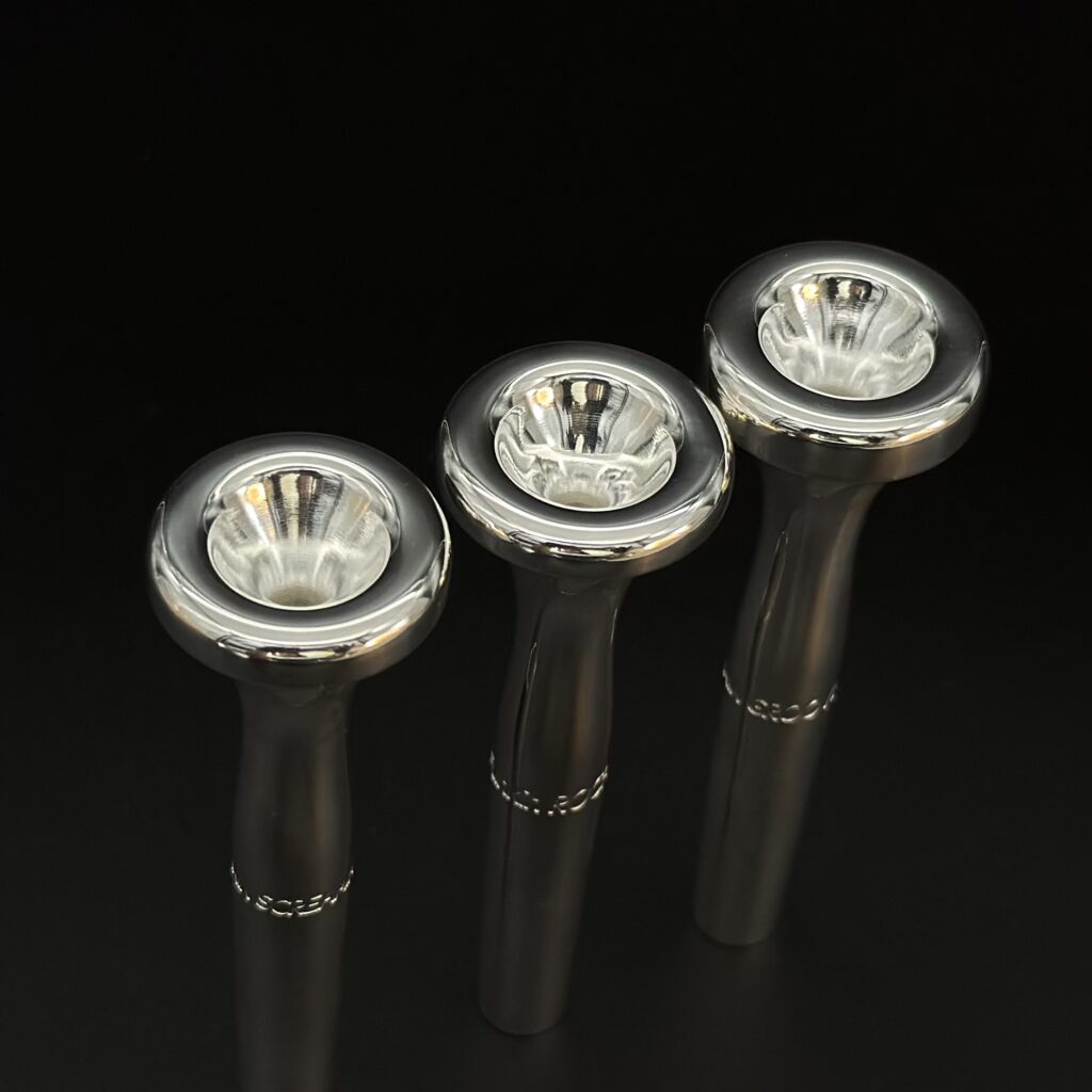 Legends Funkin Screamin, Funkin Rockin, and Funkin Groovin trumpet mouthpieces in Skinny blank
